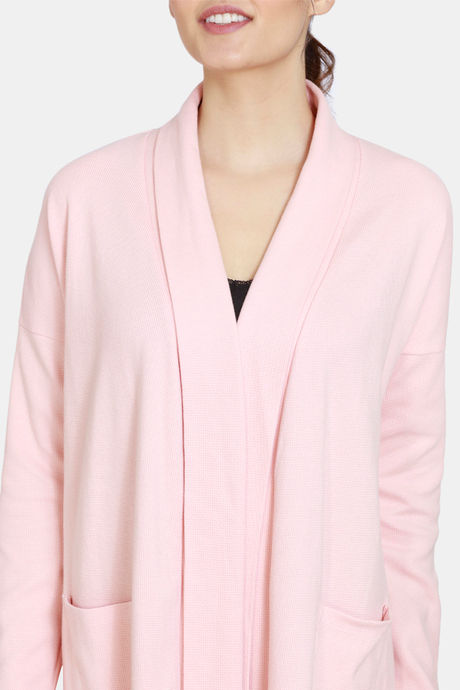 Zivame Cozy Ribbed Knit Poly Mid Length Lifewear Shrug - Pale Blush — image 12